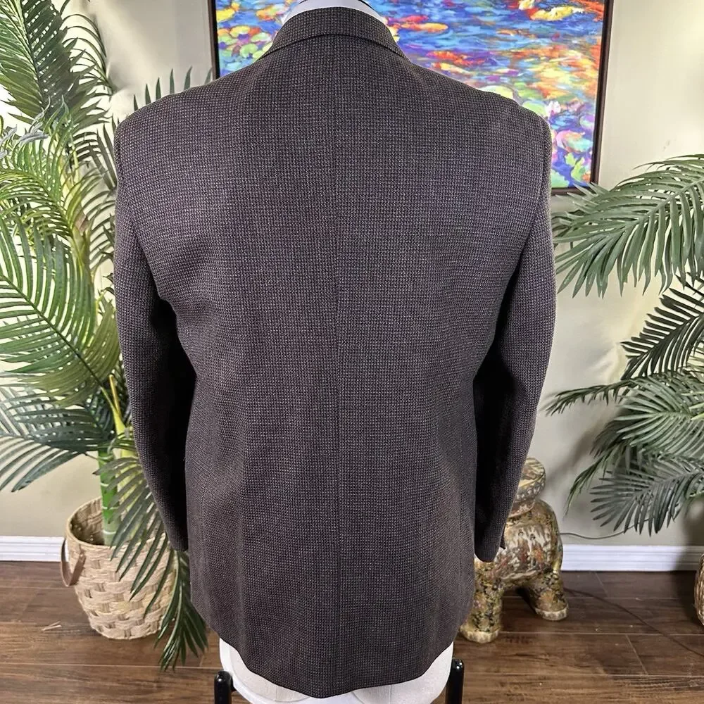 Pronto Uomo Men 42R sport coat Lambswool Houndstooth Blazer Brown